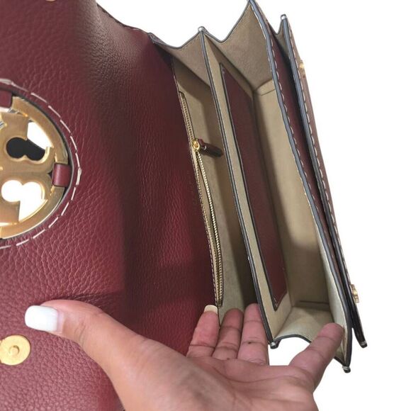 Tory Burch Miller Women's Burgundy‎ Red Leather Formal Western Flap Shoulder Bag - Picture 10 of 13
